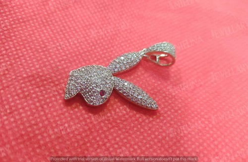 Bunny Head Charm Pendant in 14k White Gold Over 2.20Ct Round Cut Ruby & Diamond - Picture 6 of 9