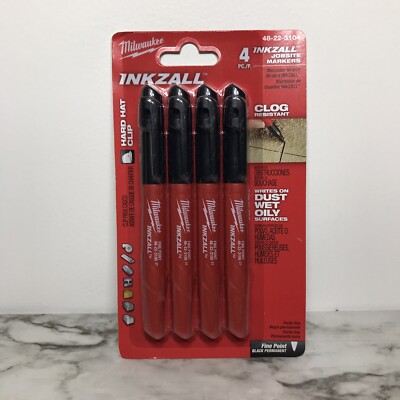 Milwaukee Inkzall Jobsite Permanent Marker, Fine Point Black (4-Pack)