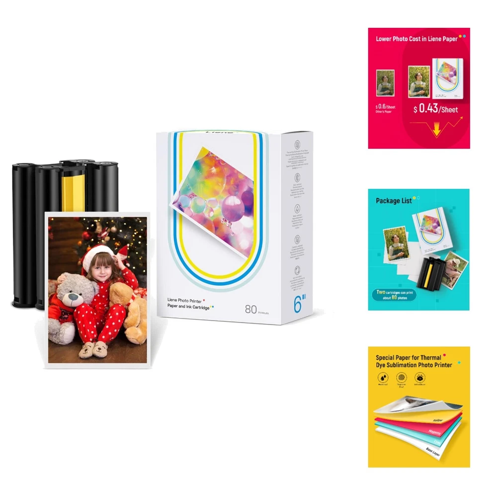 Photo Printer Paper & Cartridge, 2 Ink Cartridge Refill & 80 sheets photo pap...