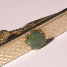 2-1/16" Genuine Green Jade Stone Vintage SWANK Tie Bar Clip