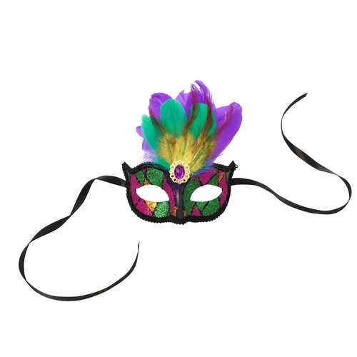 Womens Face Mask Feather Glittery Parade Sequins Party Performance Costume Gras - Picture 7 of 32