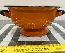 Vintage Orange Enamel Huta Silesia 22 Slanted Colander Made In Poland