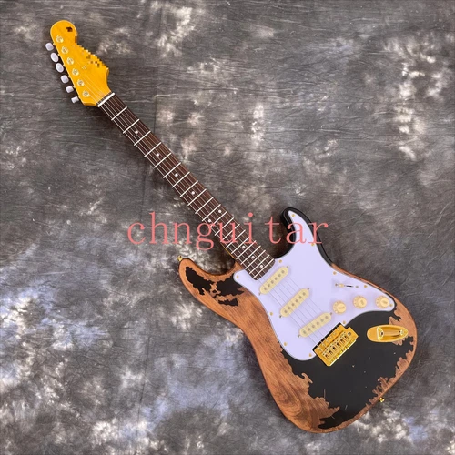 Vintage Black ST John Mayer Aged Electric Guitar S-S-S Pickups Relic Alder Body