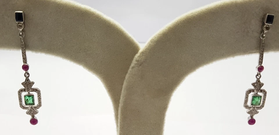 Fantastische Rubin Saphir Smaragd Edelstein 925 Sterlingsilber Pflastern Diamant - Bild 3 von 4