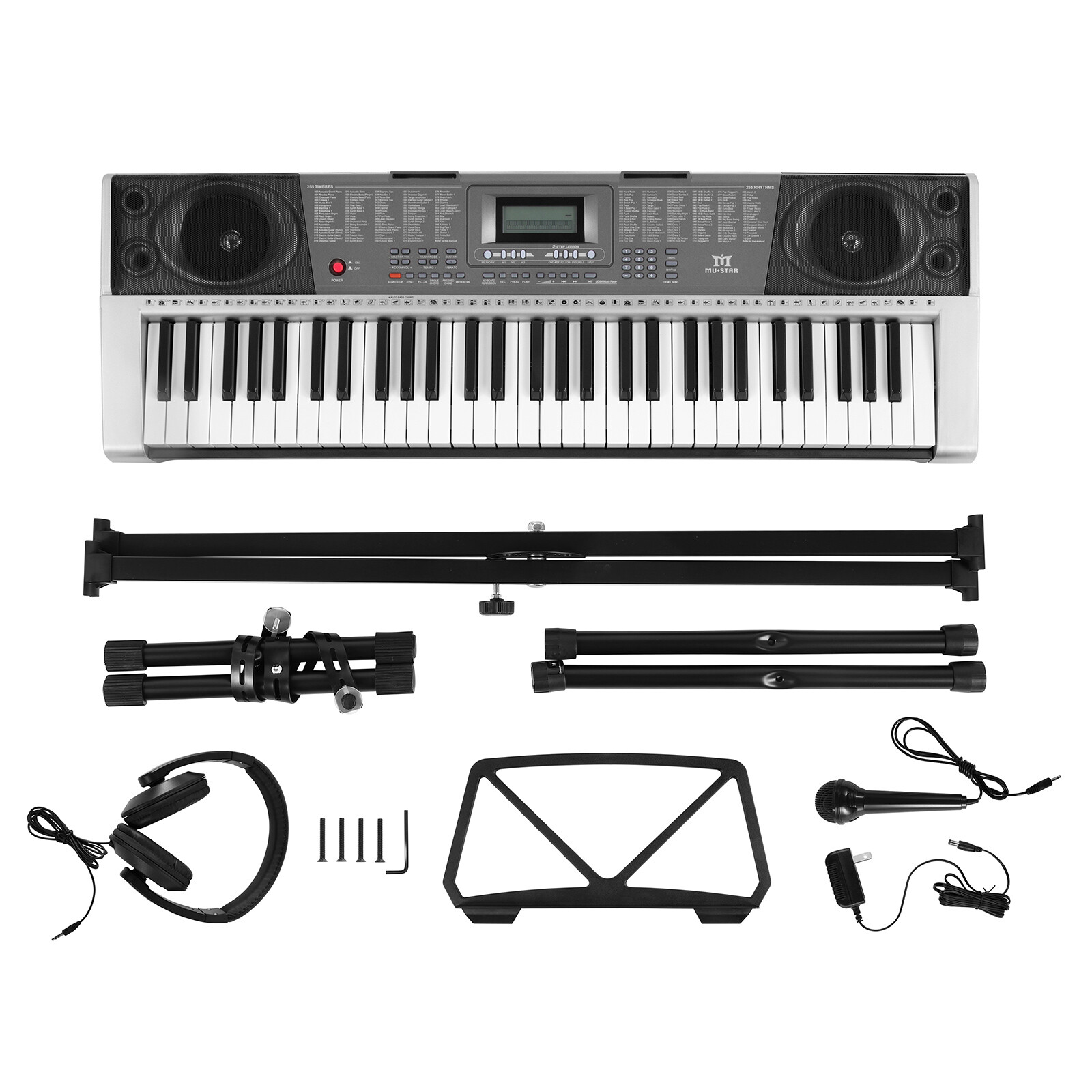 MUSTAR 61 Keys Electronic Keyboards Digital Piano w/ Headphones,Microphone,Stand