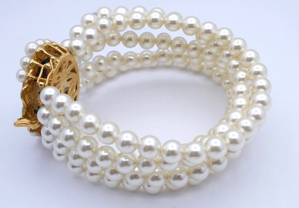 Vintage Damenarmband in Perlenoptik 5-reihig mit Farbstein (länge 20cm) - Bild 3 von 4