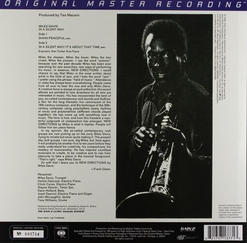Miles Davis - In A Silent Way - Numbered 180g Vinyl LP Mobile Fidelity Sound Lab - Picture 2 of 2