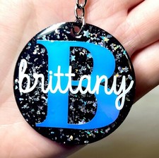 Personalized Name Initial Keychain, Resin Keyring, Custom Gift For Her