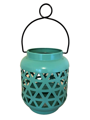 ~DECORATIVE~AQUA ~TIN LANTERN~Lovely & Functional~New!! - Picture 1 of 7