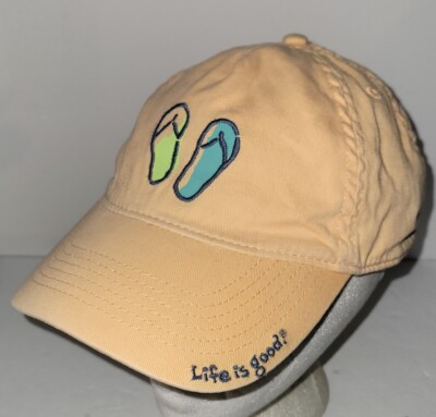 LIFE IS GOOD Pastel Orange Flip Flop Beach Cotton Logo Adjustable Cap Hat