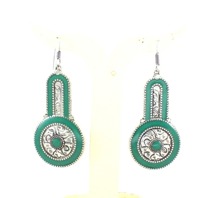 Модная бижутерия серьги с драгоценными камнями из натуральной зеленой бирюзы ручной работы - Изображение 2 из 3