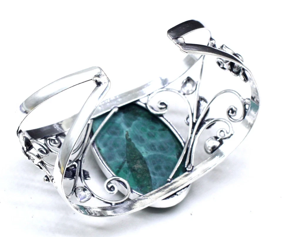 Malachite Gemstone 925 Sterling Silver Handmade Jewelry Cuff Bracelet Size-ADJ - Image 3 of 4