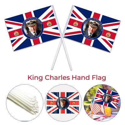 20.10.50 Union Jack Fahnen Hand winkend König Karl III Krönung Souvenir
