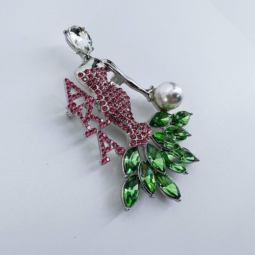 Elegant Lady Brooch Rhinestone Pink and Green - Picture 4 of 5