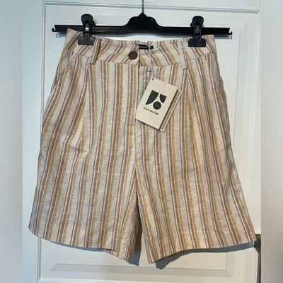 Frank & Oak Women's The Striped Amelia Short Hemp Blend SZ 0 Beige NEW Casual