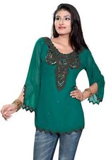 Green long sleeves Kurti/Tunic with front/back beadwork