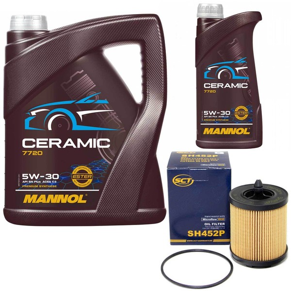 MotoröL Set Mannol 5W-30 Ceramic Plus 6 Liter + ÖLfilter FüR Cadillac Opel Saab-image
