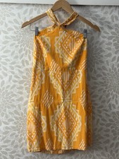Vintage Y2K Rewind Women’s L Yellow Boho Batik Style Sleeveless Halter Dress