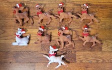 9 Vintage Flocked Reindeer Christmas Ornaments See Photos For Details 
