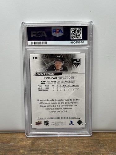 2022 UPPER DECK JORDAN SPENCE YOUNG GUNS #238 PSA 10 GEM MT *POP 40* - Picture 2 of 2