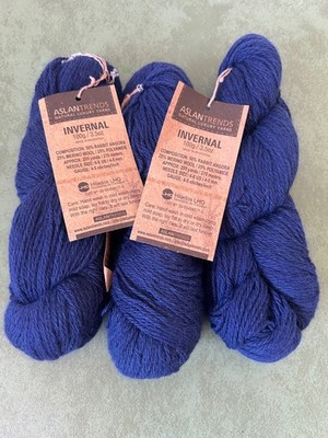 3 Skeins Aslan Trends Invernal Luxury Yarn Imperial Navy Rabbit Angora & Merino 