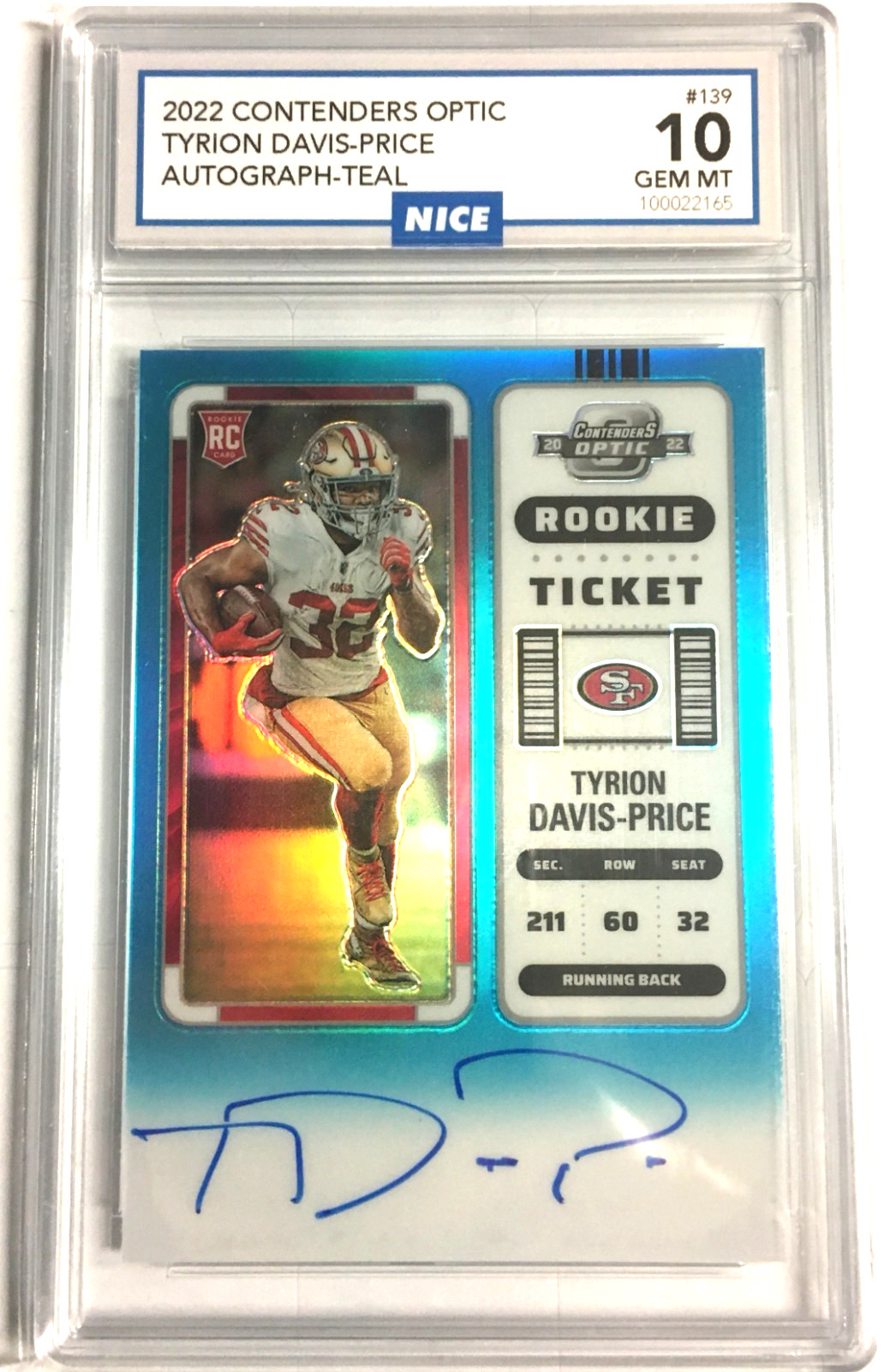 2022 CONTENDERS Tyrion Davis-Price #139 ROOKIE AUTO TICKET #/99 NICE PSA GEM 10