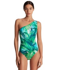 Lauren Ralph Lauren E3464 Women Printed One-Shoulder One-Piece Swimsuit Size 10