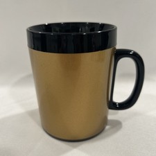 Vintage Thermo-Serv West Bend Gold Black Insulated Coffee Mug Cup Made In USA 4"