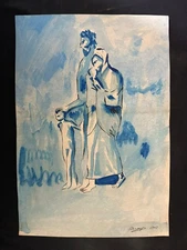 pablo picasso painting on old paper signed stamped vintage
