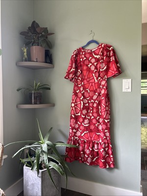Rhode Women's Size 6 Red Pink White Zinnia Floral Linen Blend Maxi Dress NWOT