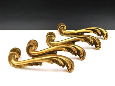 ▨7X7mm Lot de 4 anciennes Poignées de Porte en Bronze, Béquille Style Louis XV - Photo 1/4