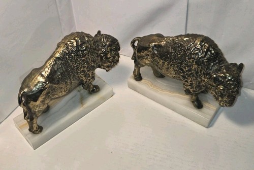 Bison Buffalo statue Sculpture Figurine (Lot Of 2) On Marble Cooper or Bronze?