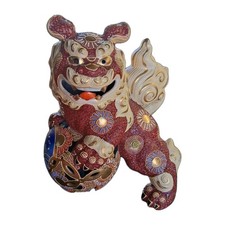 Grande cane 11" vintage Giappone Kutani Shishi Fu Moriage Tamajishi guardiano leone Showa 