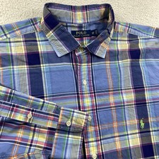 Polo Ralph Lauren Plaid Button Up Shirt Men 2XB Big Blue Long Sleeve Pony RL