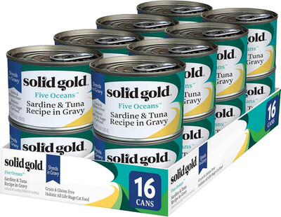 Solid Gold Wet Cat Food Tuna Sardine Five Oceans Grain Free 16ct 6oz