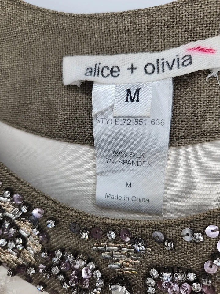 Mini Vestido Túnica Alice + Olivia Seda Talla Mediana Cuentas NUEVO Auténtico Foto 3 de 4