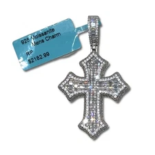 Moissanite Cross Pendant Necklace Charm Iced - 925 Sterling Silver 6.82Ct VVSD