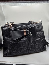 Betsey Johnson Satchel Handbag, Quilted Heart Pattern, Bow, Rose Gold Hardware