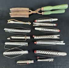 Vintage Hair Care Lot 14 Pieces Green Handle Curler/ Crimper Aluminum Perm Rods