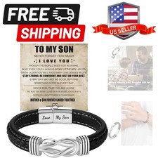 To My Son/Grandson Bracelet From Mom Grandmother, Infinity Knot Black Braided...