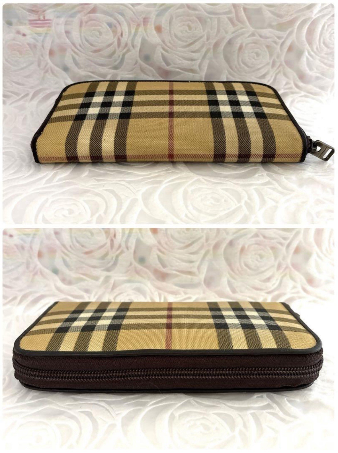 BURBERRY Vintage Nova Check Round Zip Long Wallet Beige Rare image 10