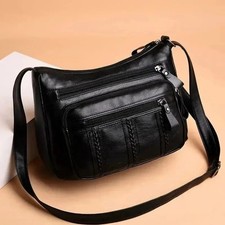 Genuine Leather 4 in 1 Cross body Shoulder Slim Purse w/ Organizer Premium Black