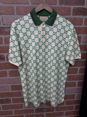 Gucci Polo T Shirt Green Gucci Logo Size Medium $850 Retail 100