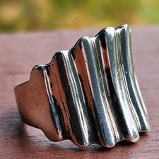Vintage Modernist Sterling Silver Ring GPT 925 Sculptural Taxco Style Size 10