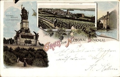 Litho Rüdesheim am Rhein, Nationaldenkmal auf dem Niederwald,... - 4978337