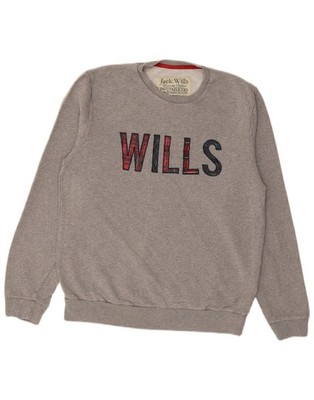 JACK WILLS Herren Grafik Sweatshirt Pullover Large Grau Baumwolle AI09