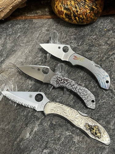 Spyderco Ornate/Engraved Knife Set. Scarce Models.
