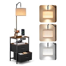 Floor Lamp with Table, 2-Tier End Table with 2 Drawers and 3 Color Temperature L