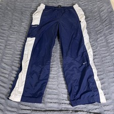Nike Vintage Y2K Navy Blue White Colorblock Nylon Track Pants Mens Medium AP844