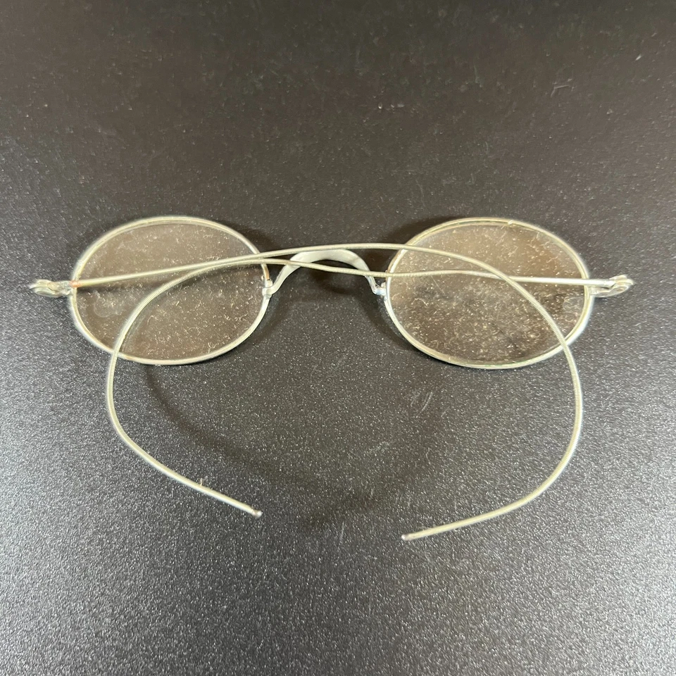 Anteojos antiguos ovalados con borde de alambre color plata con estuche original - Gafas Foto 3 de 4